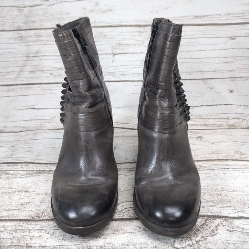MJUS Distressed Grey Brown Strappy Block Heel Ankle Boots Size 41